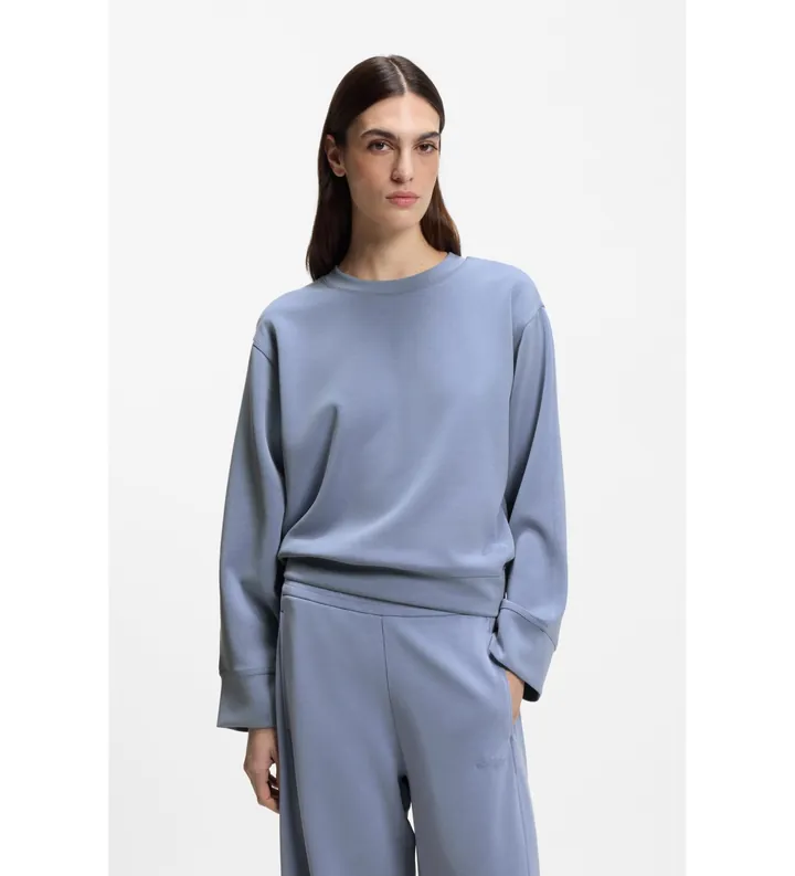 BOSS para mujer. 50553478 Sudadera relaxed fit con logo bordado azul (L), Homewear, Algodón, Manga larga