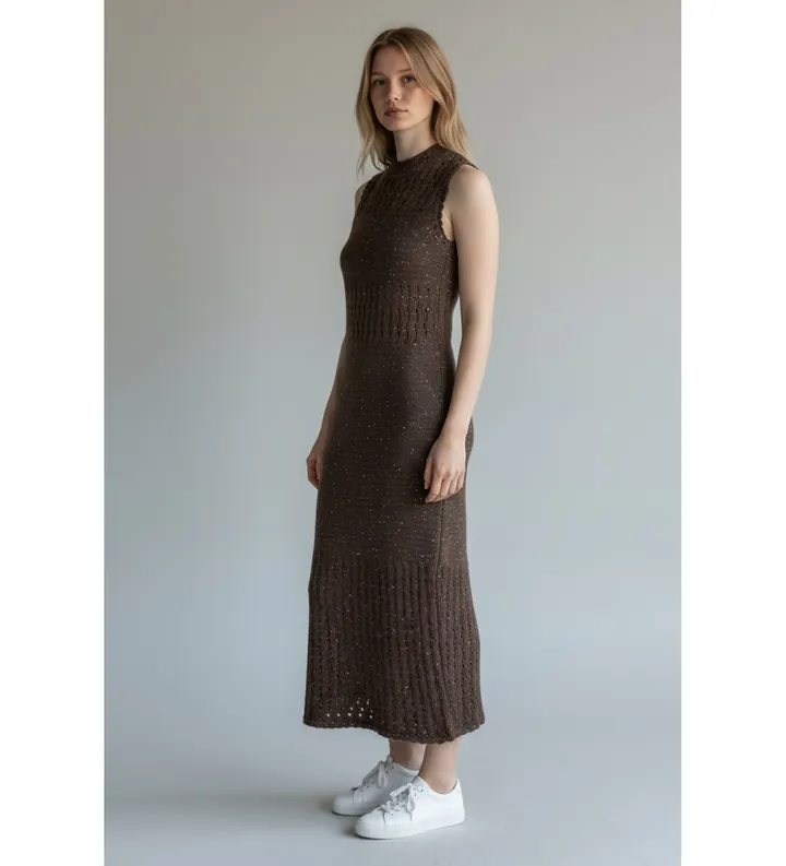 Marella para mujer. 2613321045200 Vestido Mlmoggi marrón (L), Casual, Algodón, Sin mangas / Tirantes