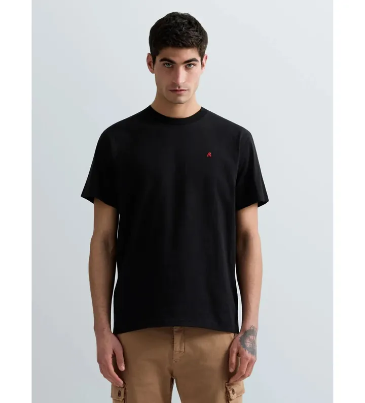 Replay para hombre. M3015.000.2660 Camiseta con R Bordada negro (M), Casual, Algodón, Manga corta