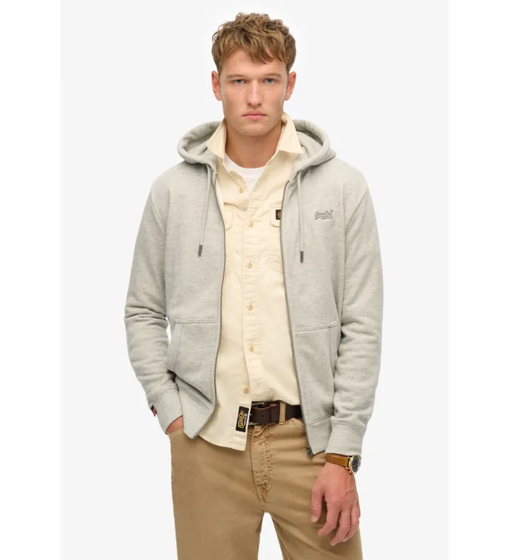 Superdry para hombre. M2014128A Sudadera con capucha, cremallera y logotipo Essential gris (XL), Casual, Algodón