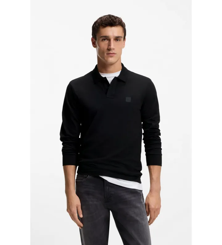 BOSS para hombre. 50507704 Polo Passerby negro (L), Casual, Algodón, Manga larga