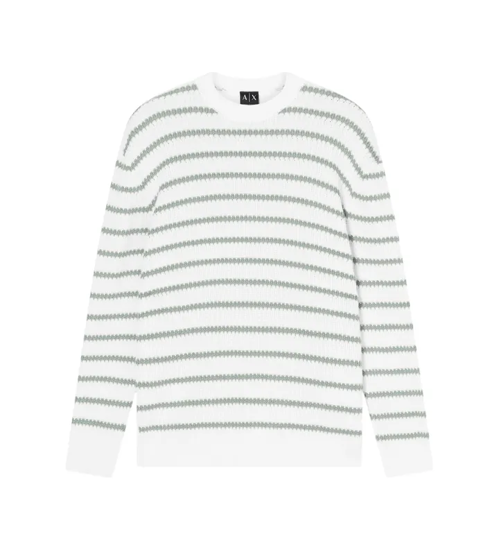 A|X Armani Exchange para hombre. XM002172AF18754F0193 Jersey de cuello redondo blanco roto y verde (L), Casual, Algodón