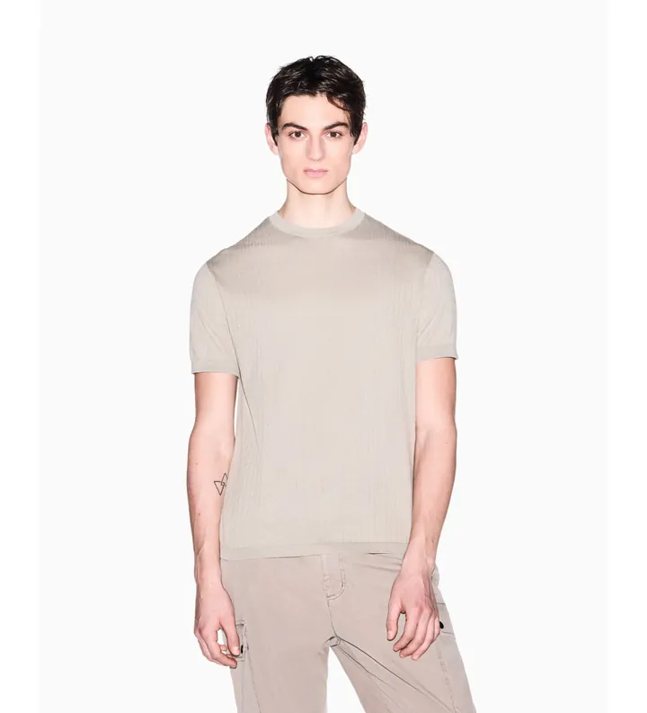 A|X Armani Exchange para hombre. XM002439AF22249U6229 Camiseta Ribbed Tricot beige (L), Casual, Algodón, Manga corta