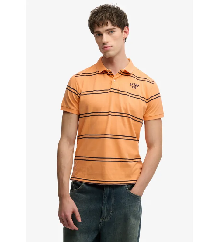 Superdry para hombre. M1110464A Polo Vintage Stripe naranja (L), Casual, Algodón, Manga corta