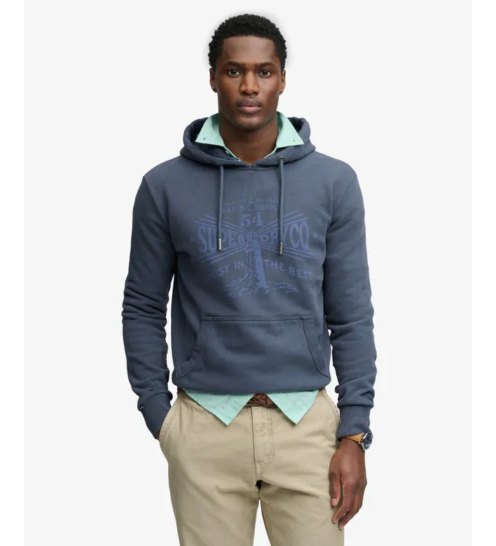 Superdry para hombre. M2014448A Sudadera Lo-Fi Dockside marino (L), Casual, Algodón