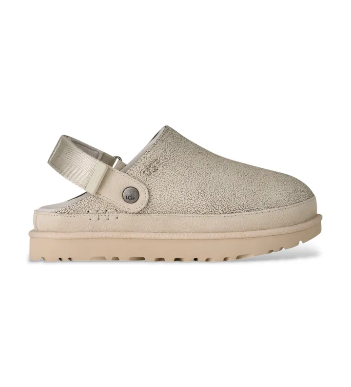 UGG para mujer. 1177853 Zuecos de piel Goldenstar Crackle Clog blanco craquelado (36), Plano, Hebilla, Casual
