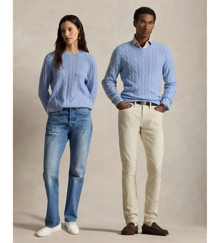 Polo Ralph Lauren unisex. 710876728534 El jersey de cachemira en punto de ochos azul (L), Casual, Manga larga