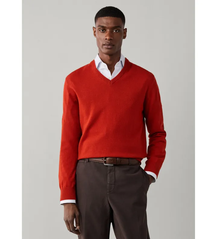 Hackett London para hombre. HM7000245 Jersey Merino Cash Mix naranja (L), Casual, Lana, Clásico, Manga larga