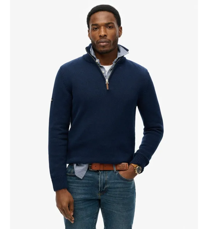 Superdry para hombre. M6110648A Jersey Cotton Classics Henley marino (L), Casual, Algodón, Manga larga
