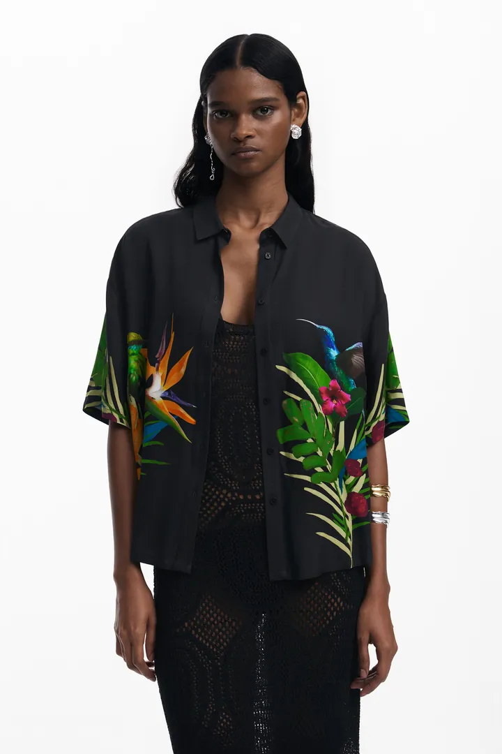 Desigual, Camisa Hawái, Viscosa, Negro, L