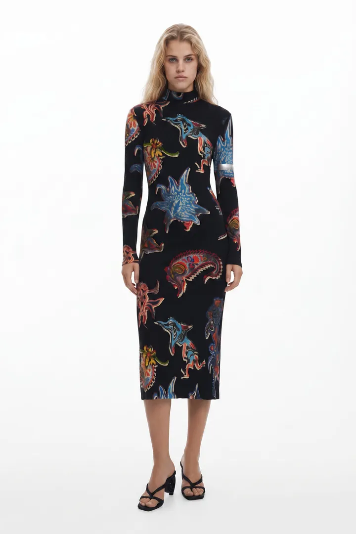 Desigual, Vestido diseñado por Mr. Christian Lacroix, Viscosa, Negro, L