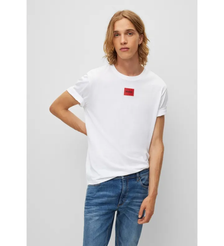 HUGO para hombre. 50447978 Camiseta Diragolino blanco (L), Casual, Algodón, Manga corta, Sostenible