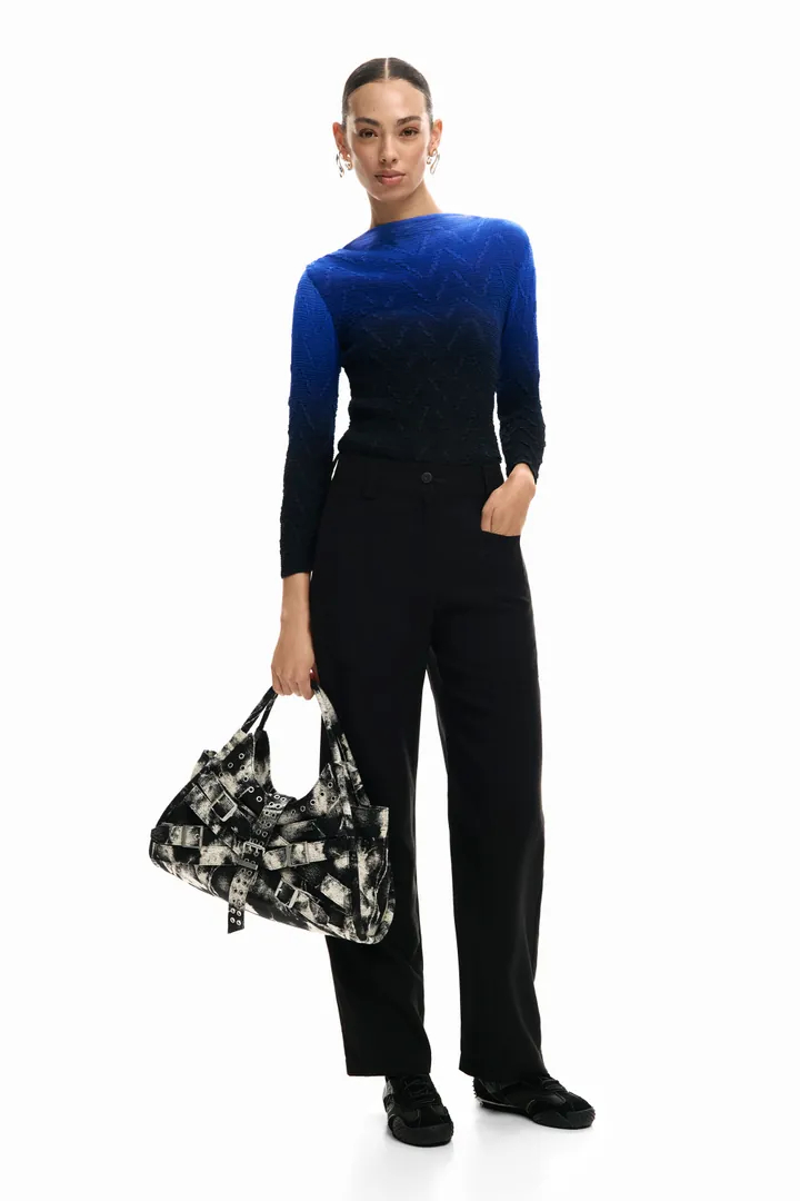 Desigual, Pantalón recto bolsillos, Mujer, Viscosa, Negro, L