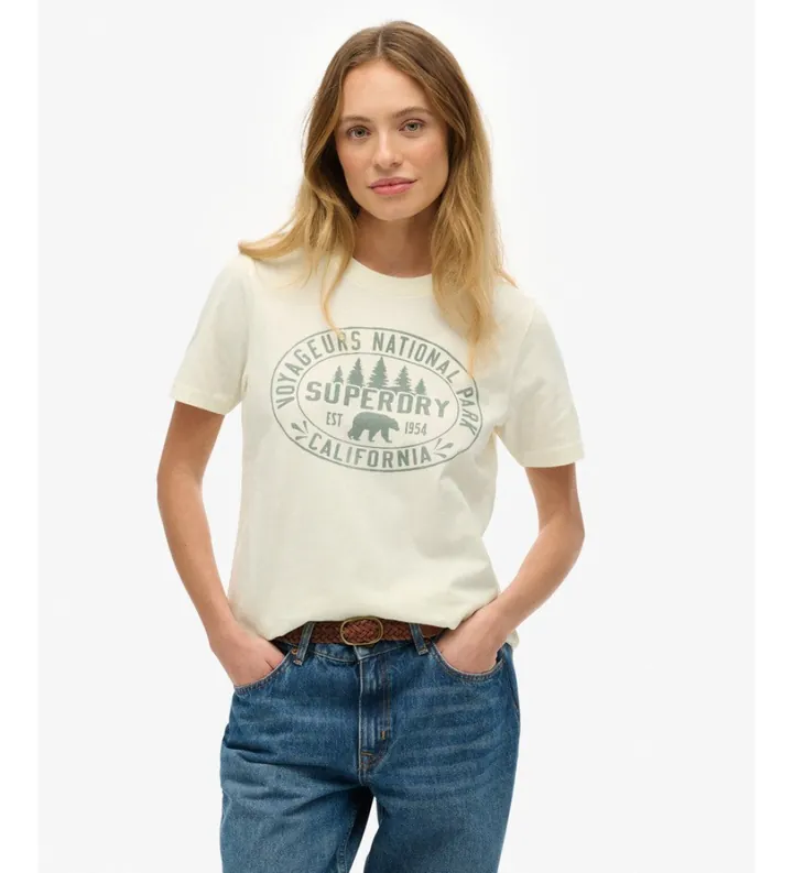 Superdry para mujer. W1011762A Camiseta Lo-Fi Outdoors Relaxed blanco roto (L), Casual, Algodón, Manga corta