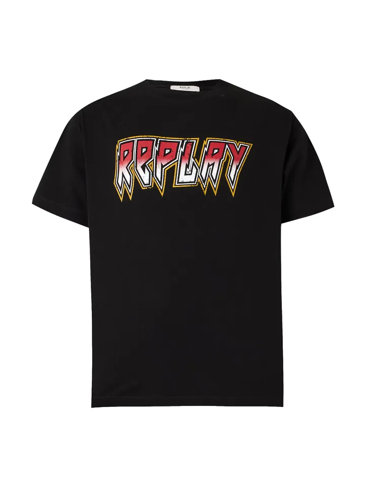 REPLAY Camiseta amarillo / naranja oscuro / negro / blanco