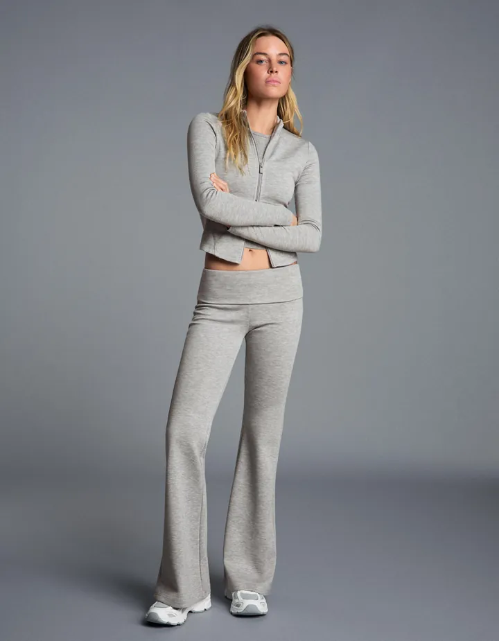 Bershka Pantalón Flare Modal Mujer L Gris
