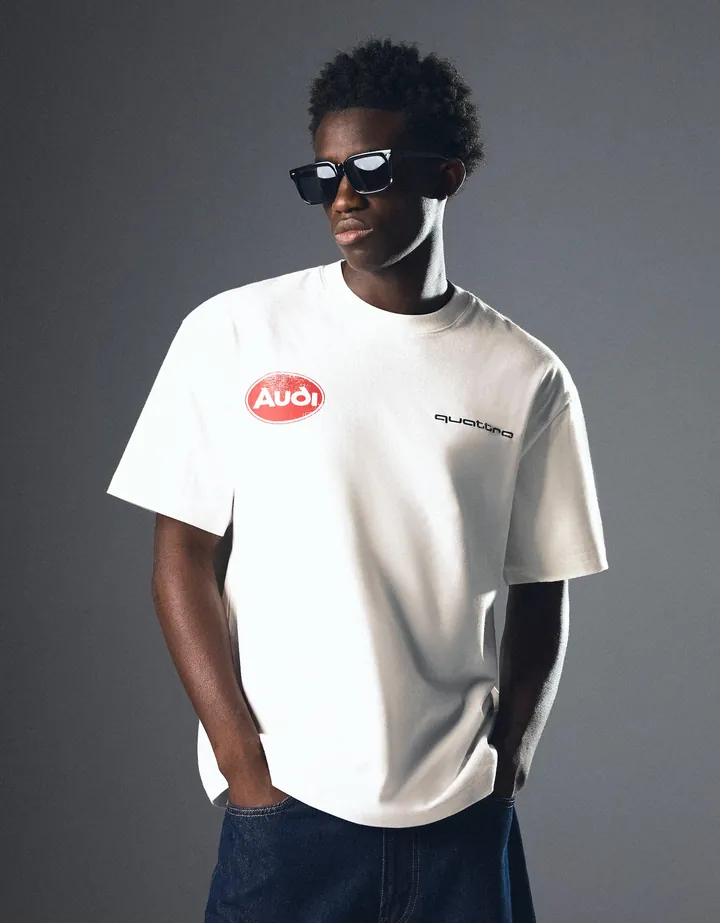 Bershka Camiseta Relaxed Audi Hombre L Blanco Roto