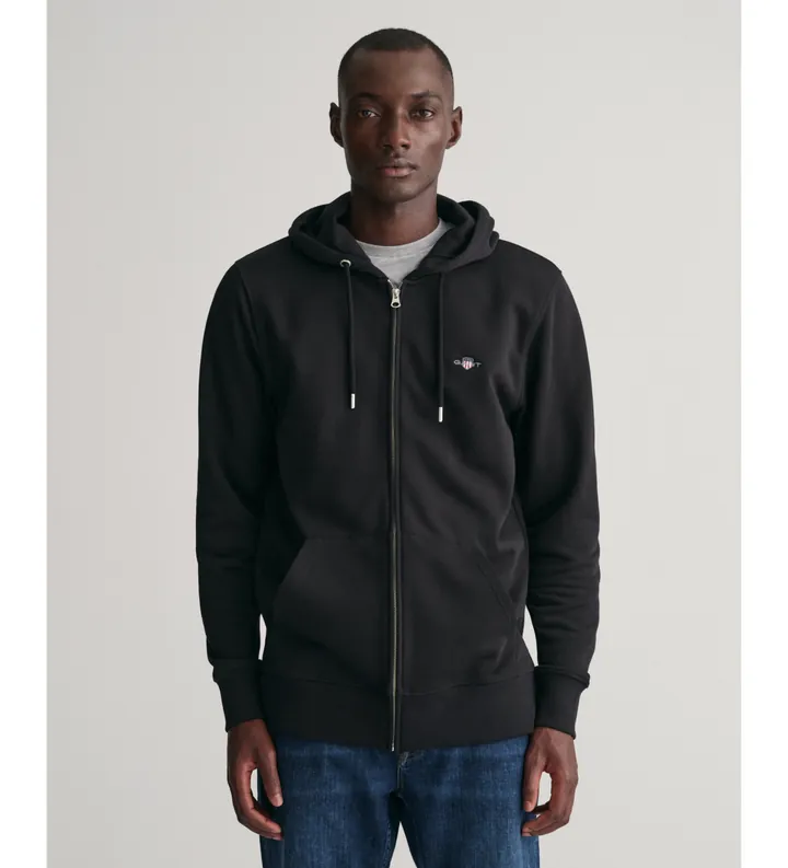 Gant para hombre. 2007059 Sudadera con capucha y cremallera Shield negro (L), Casual, Algodón