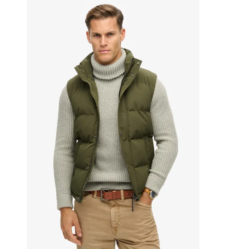Superdry para hombre. M5012151A Chaleco sin capucha Everest verde (L), Casual, Sostenible, Nylon reciclado
