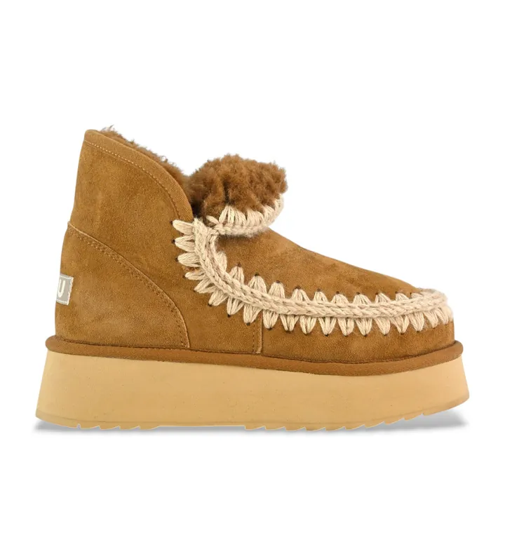 Mou para mujer. MU.FW681000A Botines de piel Mini Eskimo Platform marrón (37), 8 a 10cm, Ninguno, Casual