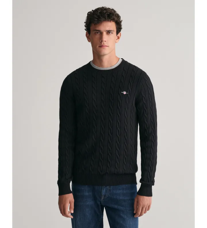Gant para hombre. 8050601 Jersey cuello redondo negro (3XL), Casual, Algodón