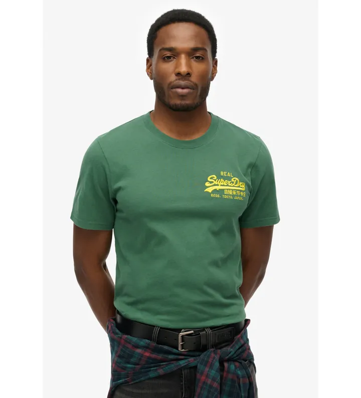 Superdry para hombre. M1012099A Camiseta Vintage bordado verde (L), Casual, Algodón, Manga corta