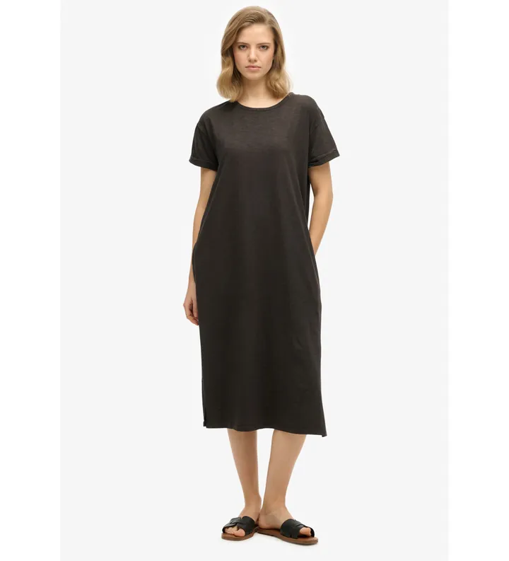 Superdry para mujer. W8011868A Vestido camisero midi negro (M), Casual, Algodón, Manga corta
