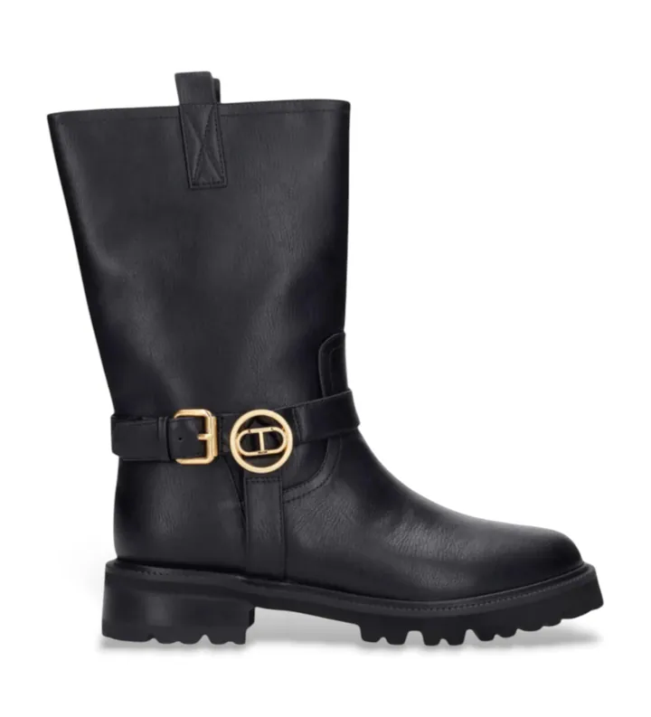 Twinset para mujer. 252TCP192 Botas de piel Biker negro (36), Plano, Ninguno, Casual