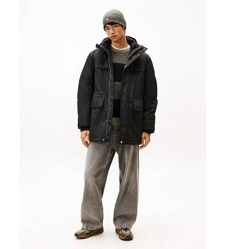 Tommy Jeans para hombre. DM0DM22251 Parka Nylon negro (L), Casual, Sostenible, Nylon reciclado