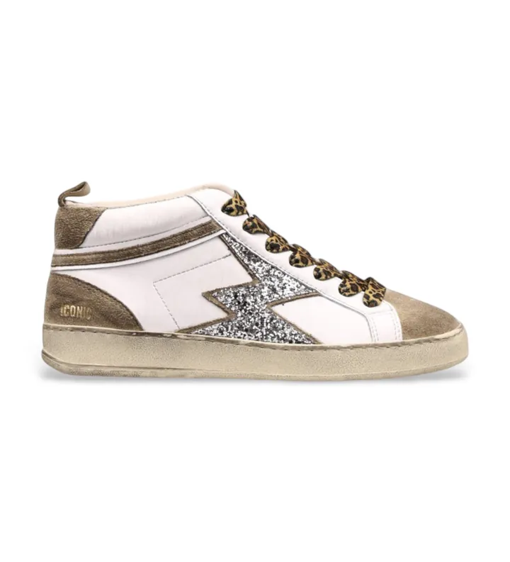 MOA Concept para mujer. IMD140 Zapatillas de Piel Iconic Mid blanco (38), Plano, Cordones, Casual
