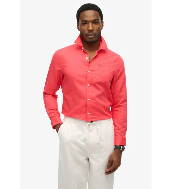 Superdry para hombre. M4011005A Camisa de lino y algodón rosa (L), Casual, Manga larga