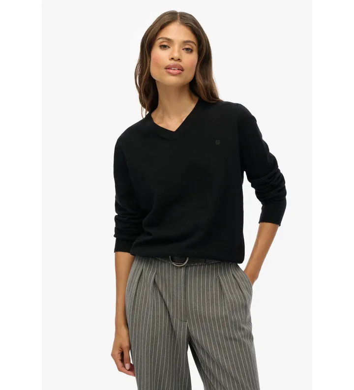 Superdry para mujer. W6110644A Jersey Classic V negro (L), Casual, Acrílico