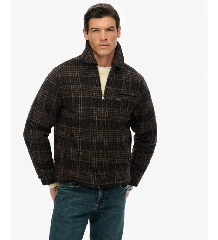 Superdry para hombre. M5012203A Chaqueta Wool Blend Check Ranch marrón (L), Casual, Lana