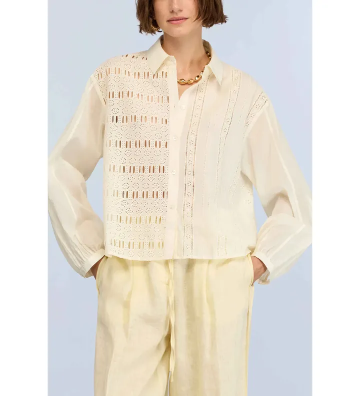 Semicouture para mujer. S6SG05 Camisa Edwina beige (42), Casual, Algodón, Manga larga