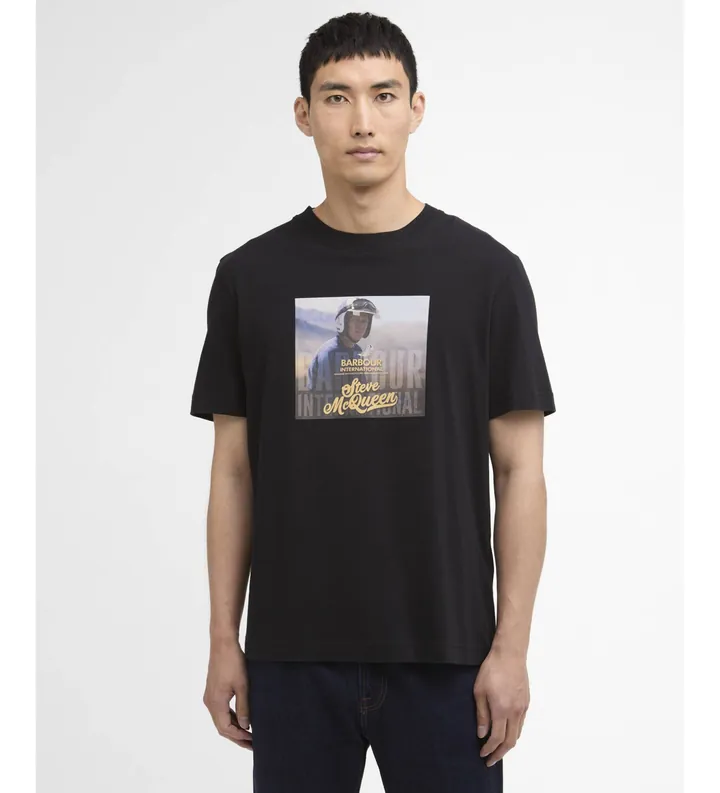 Barbour international para hombre. MTS1584 Camiseta Walde negro (L), Casual, Algodón, Manga corta