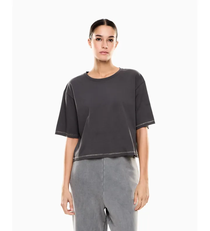EA7 para mujer. 7W000926_AF21060 Camiseta Vigor7 Fullness gris (L), Casual, Algodón, Manga corta