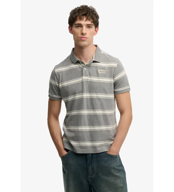 Superdry para hombre. M1110464A Polo Vintage Stripe gris (L), Casual, Algodón, Manga corta