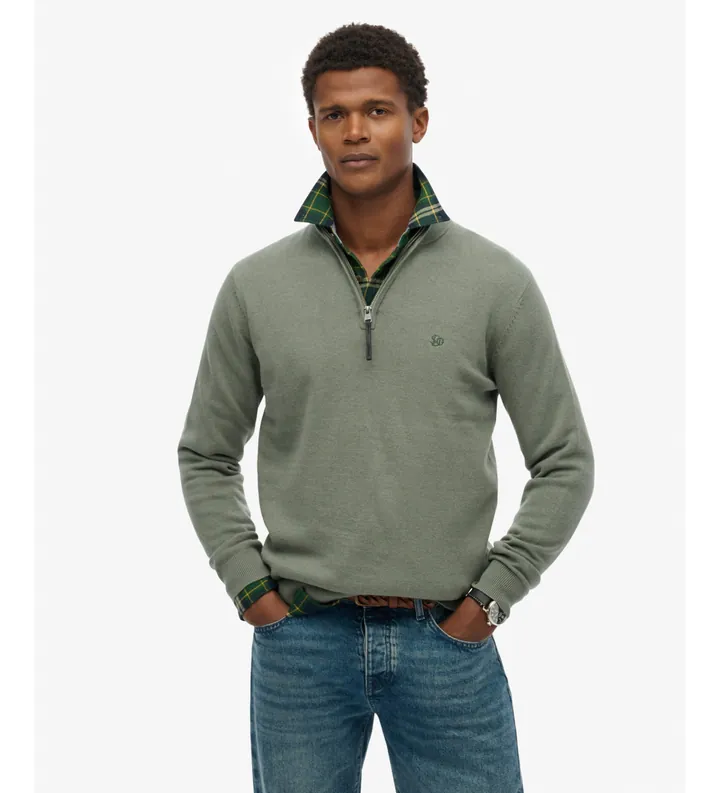 Superdry para hombre. M6110690A Jersey Essentials Half Zip verde (3XL), Casual, Algodón