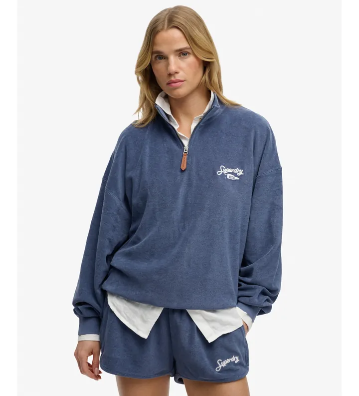 Superdry para mujer. W2012599A Sudadera Heritage Terry azul (L), Casual, Algodón