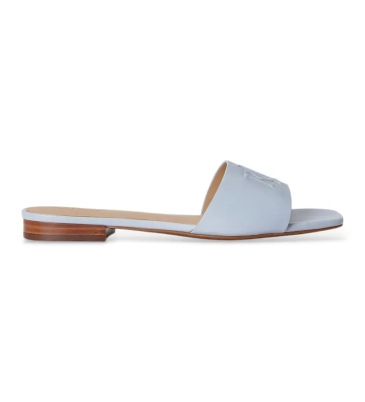 Lauren Ralph Lauren para mujer. 802959143011 Sandalias tipo chancla Everley de napa azul (37), Piel, Plano, Ninguno, Casual