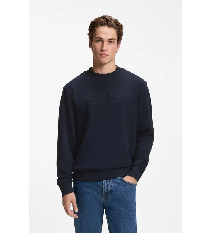 BOSS para hombre. 50567420 Jersey We Logo marino (L), Casual, Algodón, Manga larga