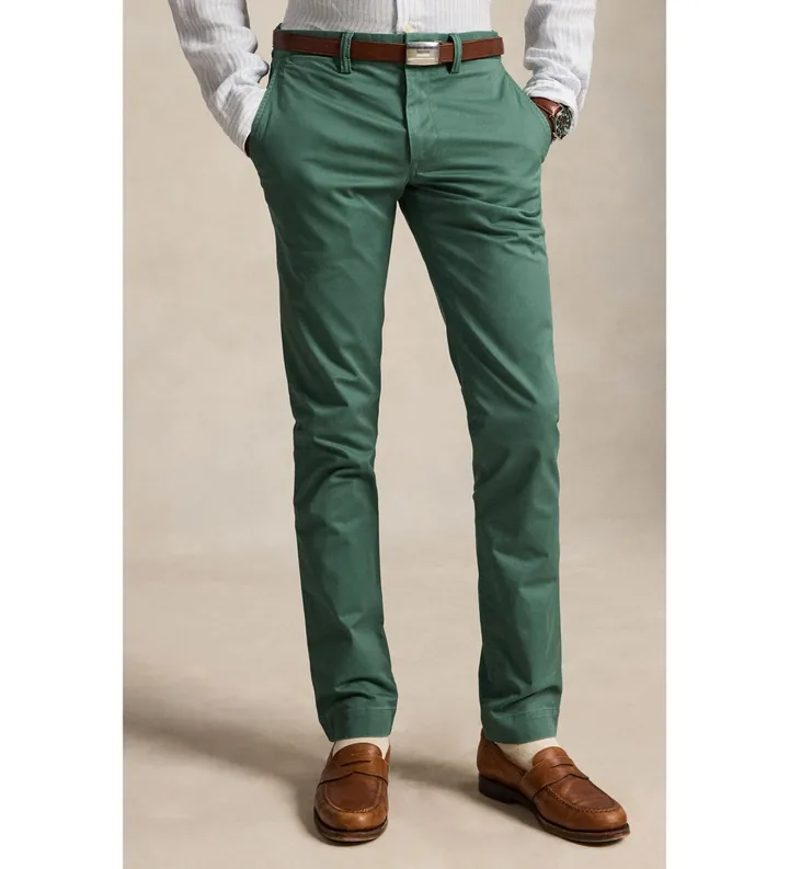 Polo Ralph Lauren para hombre. 710704176061 Pantalón chino Slim Fit elástico verde (28/32), Casual, Algodón