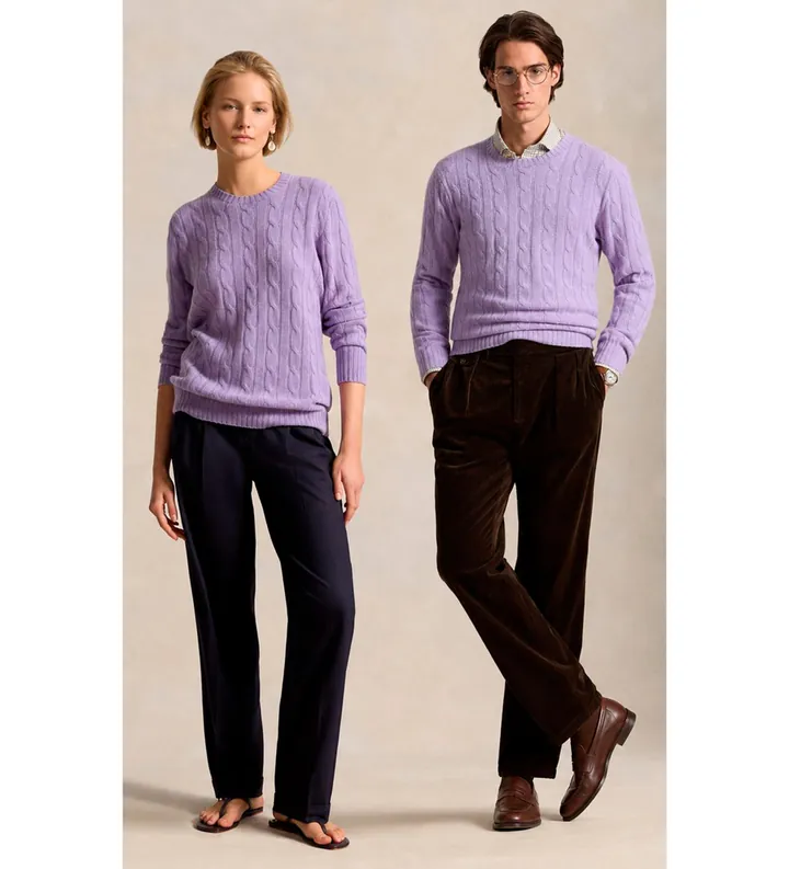 Polo Ralph Lauren unisex. 710876728532 El jersey de cachemira en punto de ochos lila (L), Casual, Manga larga