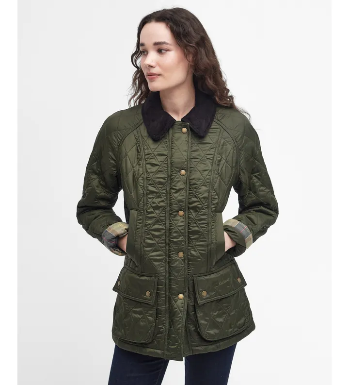 Barbour para mujer. LQU0471 Chaqueta Beadnell Polarquilt verde oliva (L), Casual, Poliamida