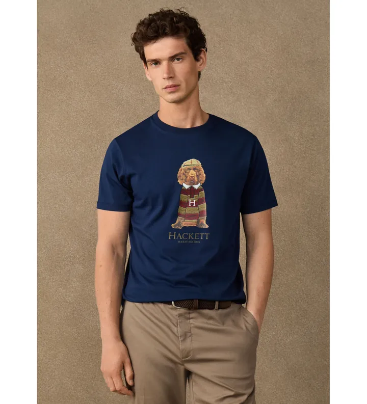 Hackett London para hombre. HM5000150 Camiseta Harry marino (L), Casual, Algodón, Manga corta