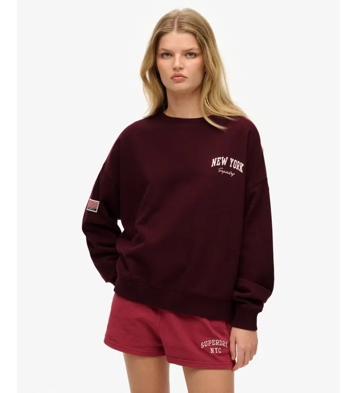 Superdry para mujer. W2012443A Sudadera Athletic Relaxed burdeos (L), Casual, Algodón