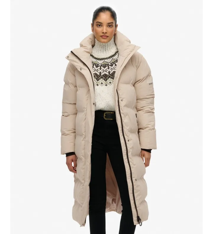 Superdry para mujer. W5012143A Abrigo acolchado Hooded Longline beige (L), Casual, Tela