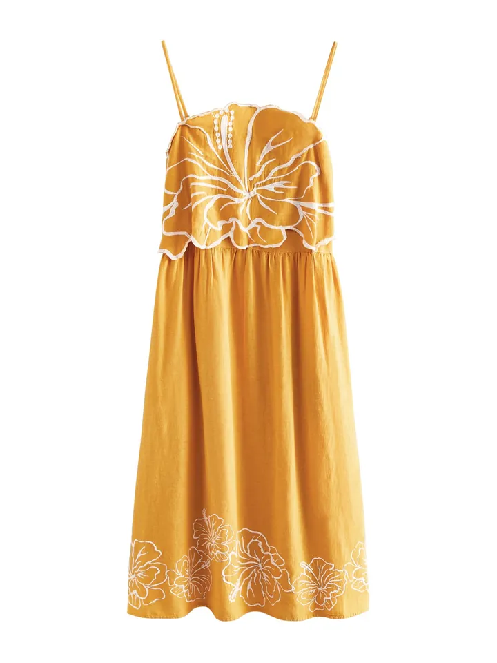 Next Vestido de verano  mostaza / blanco