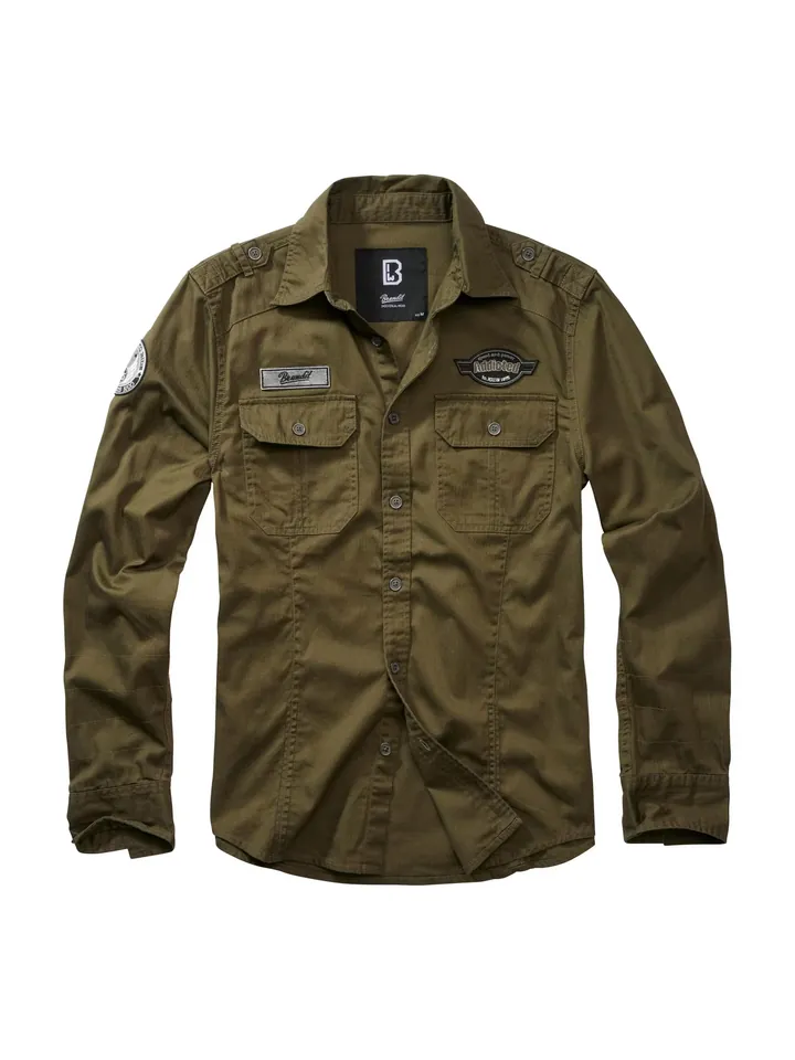 Brandit Camisa 'Luis'  oliva / negro / blanco