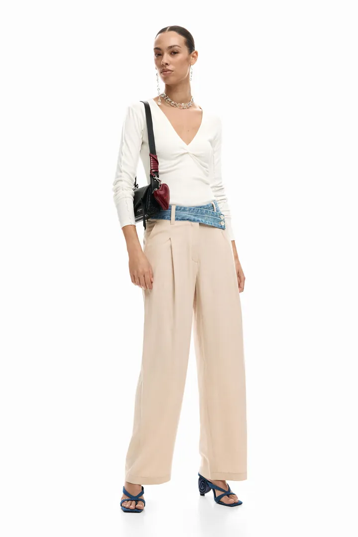 Desigual, Pantalón largo híbrido, Mujer, MarróN, L